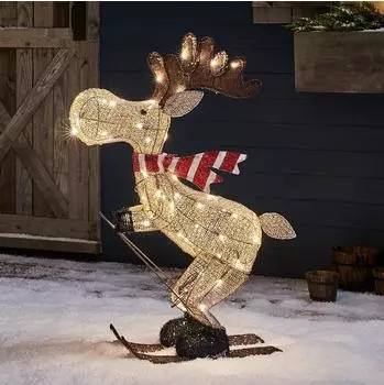 Lights4fun LED Weihnachtsfigur außen Elch auf Skiern (PL21056EU)
