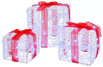vidaXL Geschenkbox mit 60 LEDs 3 pcs Kaltweiß 20 x 20 x 20 cm Acryl (42019092)