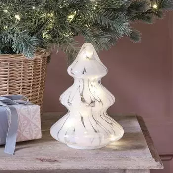 Lights4fun LED Glas Tannenbaum weiß gefleckt (LL24032)