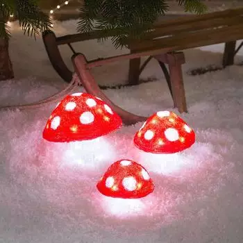 Lights4fun 3er Set Acryl Weihnachtsfiguren außen Fliegenpilze (L4F2308EU)