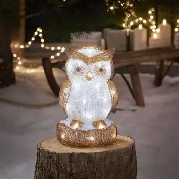 Lights4fun 24cm LED Acryl Eule Weihnachtsfigur außen (LL24099)