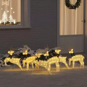 vidaXL LED Rentiere 6 pcs Gold Stoff (3385896)