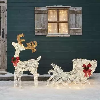 Lights4fun Großes Harewood LED Rentier mit Schlitten (XX2005EU)