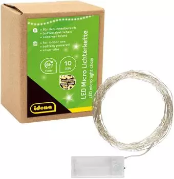 Idena Micro LED Lichterkette 10 LEDs 1,2 m Warmweiß (31114)