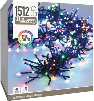 Koopman LED-Clusterlichterkette Büschel bunt 1512 LEDs schwarzes Kabel Innen/Außen 14m