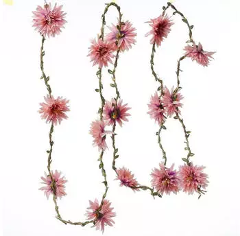 Marelida LED Lichterkette Dahlien Bl&uuml;ten Blumengirlande Timer L: 2,9m rosa - beige Polyester