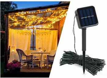 Lunartec Solar-Lichterkette 200 warmweiße LEDs, 22m, 8 Modi, Dämmerungssensor