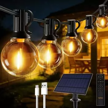 HeiPard Lichterkette Solar G40 10m 16+1 LEDs Dimmbar 3 Modi Warmweiß (HP-OLS-G40-16)