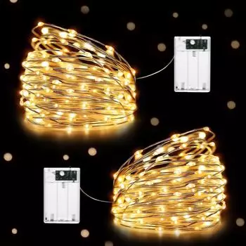 HeiPard Lichterkette Batterie 10m 100LEDs Kupferdraht, Warmweiß, 2 Stück (HP-BSL-100-2P)