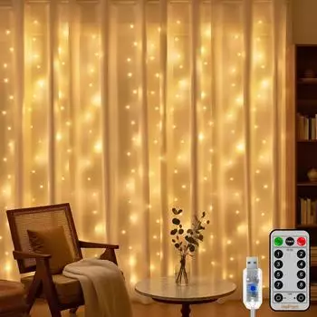 HeiPard Lichterkettenvorhang 300 LEDs 3x3m Warmweiß USB (HP-CSL-300-W)