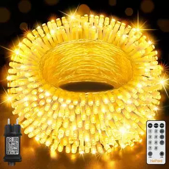 HeiPard Lichterkette Außen 20m 200LED Warmweiß, Fernbedienung, Timer, 8 Modi, IP44 (HP-OLT-200)