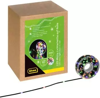 Idena Micro LED Lichterkette 200 LEDs Gr&uuml;n 22,9m Timer (30541)