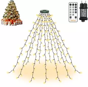 HeiPard Weihnachtsbaum-Lichterkette mit Ring 1.5m 180LED 8 Modi warmweiß (HP-CTL-180)