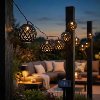 Globo Solar-Lichterkette Feuer-Effekt, schwarz, 410cm