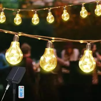 Salcar Solar Lichterkette Au&szlig;en Vintage Hanfseil 10m 20 Kugelbirnen Warmwei&szlig; 8 Modi (LS24)