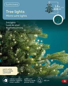 Lumineo Tree Lights Micro LED 408 LEDs Warmwei&szlig; Gr&uuml;ner Draht IP44 180cm (8718533954272)