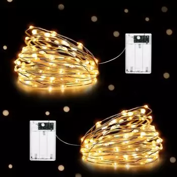 HeiPard Lichterkette Batterie 5m 50LEDs Kupferdraht Warmweiß 2er-Pack (HP-BSL-50-2P)