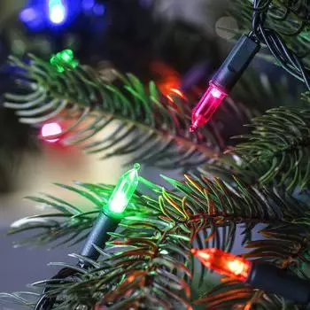 Lights4fun Weihnachtsbaum-Lichterkette 150 LEDs bunt 15m dunkelgrünes Kabel (PL18036EU)