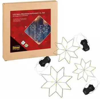 Idena LED Kristallsterne 3er-Set Metall warmwei&szlig; 6h-Timer (31810)