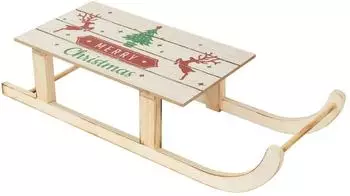 ECD Germany Weihnachtsschlitten Holz 60 warmwei&szlig;e LEDs Timer (60x21x13,5cm)