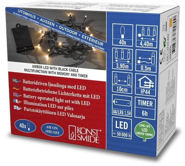 Konstsmide LED-Kette mit an/aus Schalter 3,9m bernstein/schwarz (3724-800)