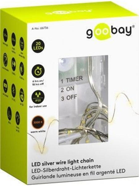 Goobay LED-Silberdraht-Lichterkette 20er mit Timer 2xAA silber (667376)
