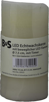 Brülle & Schmeltzer B&S LED-Echtwachskerze mit beweglicher Flamme warmweiß 15 x 7,5 cm