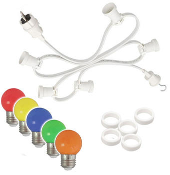 SATISFIRE Illu-/Partylichterkette 20m - Außenlichterkette weiß 20 x bunte LED Kugellampen