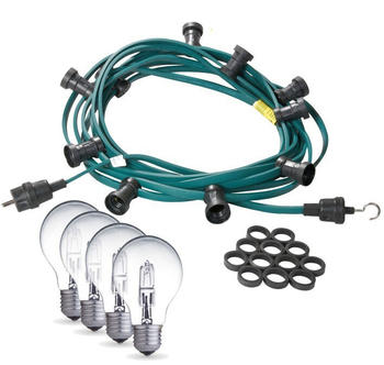 SATISFIRE Illu-/Partylichterkette 30m - Außenlichterkette grün - 30 weiße Halogenlampen (28W)