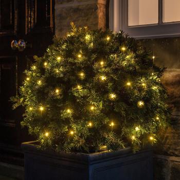 Lights4fun 100er LED Batterie Lichterkette Außen warmweiß grünes Kabel