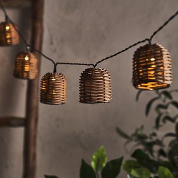 Lights4fun 10er Solar Lichterkette Rattan Laternen