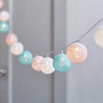Lights4fun 20er LED Cotton Ball Lichterkette Batterie pastell