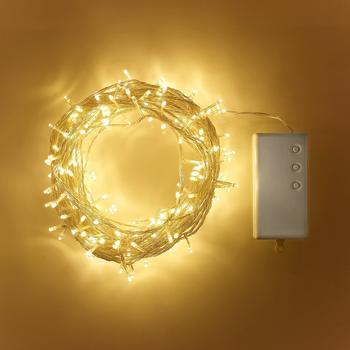 Lights4fun 200er LED Batterie Außenlichterkette warmweiß transparentes Kabel
