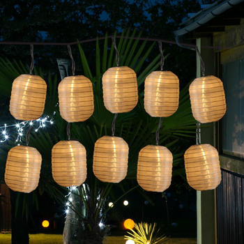 Marelida LED Solar Lichterkette LAMPION - 10 warmweiß LED - L: 4,5m - D: 7,5cm - Lichtsensor - weiß