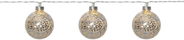 Star Trading LED Ball Lichterkette Glitter - 10 Kugeln (D: 6cm) - 1,3m - transparentes Kabel - Timer - silber