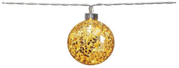 Star Trading LED Ball Lichterkette Glitzer - 10 Kugeln (D: 6cm) - 1,3m - transparentes Kabel - Timer - gold