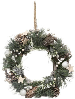 Feeric Lights & Christmas Christmas Wreath 32cm Stars and Pine Cones Silver Baubles