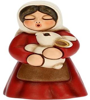 Thun Nativity Scene Statuette Woman with Rabbit red 5 x 5 x 8 h cm