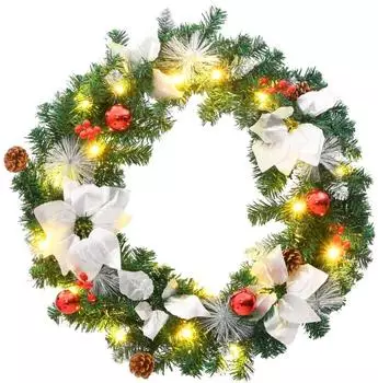 vidaXL Weihnachtskranz mit LED-Leuchten grün 60 cm PVC