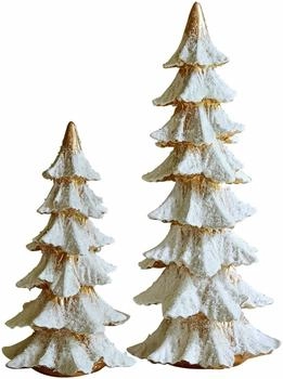 Loberon Deko-Baum 2er Set Norbury, weiß/gold (13 x 13.5 x 31cm)