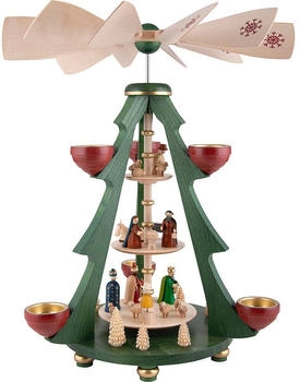 Richard Glässer Weihnachtspyramide Baumpyramide bunt 3-stöckig für Teelichte
