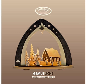 WEIGLA Lichterbogen LED Waldweihnacht handgeschnitzter Figuren Weihnachtsdeko Innen Weihnachtsbeleuchtung 52 cm