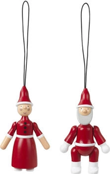 Kay Bojesen Weihnachtsmann & Weihnachtsfrau Holz-Ornamente, rot / weiß (2er-Set)