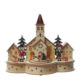 Marelida LED Weihnachtsdorf mit Musik und fahrendem Zug beleuchtete Weihnachsszene H: 24,5cm