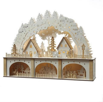 Marelida LED Schwibbogen Weihnachtsdorf Lichterbogen 10 LED H: 33,5cm 2stöckig Timer Batterie