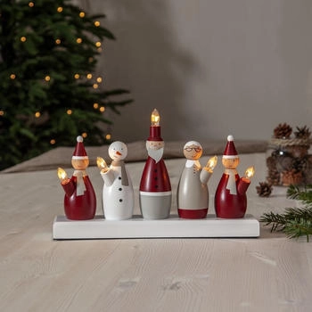 Marelida Fensterleuchter Weihnachtsmann 5flammig warmweiße E10 Glühlampen H: 20,5cm, L: 33,5cm rot