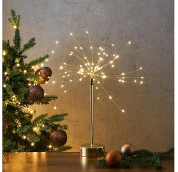 Marelida LED Stern Feuerwerk Dekoleuchte stehend 90 warmweiße LED H: 50cm Timer Batterie gold