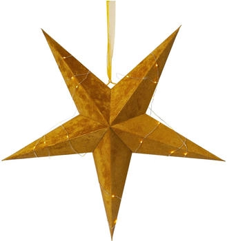 Star Trading Papierstern Velvet mit Band und Samtbezug 5-zackig D: 60 cm mit Drahtlichterkette gold/gelb