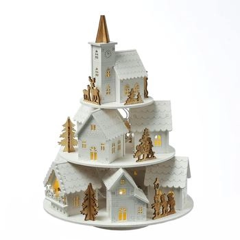 Marelida LED Weihnachtsdorf mit Musik beleuchtete Winterlandschaft Spieluhr H: 29cm Timer weiß