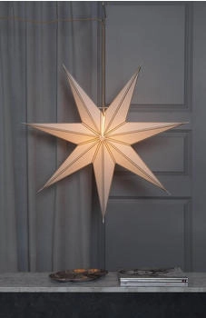 Star Trading Papierstern Nicolas hängend 7-zackig D: 80cm inkl. E14 Fassung u. Kabel weiß/gold
